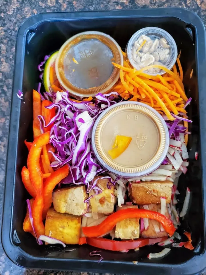 Sprinly General Tsao's Tofu with Peanut Red Cabbage Slaw