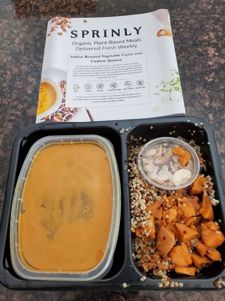 Sprinly Indian Roasted vegetable currey over cashew quinoa