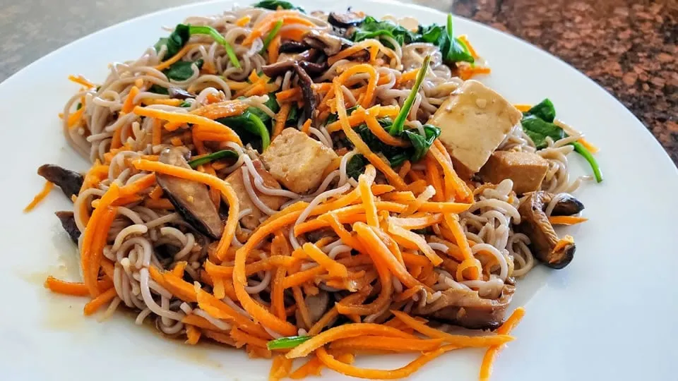Sprinly Tofu and Japanese Soba Noodles with Pineapple Glaze