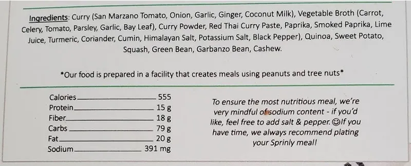 Sprinly ingredients