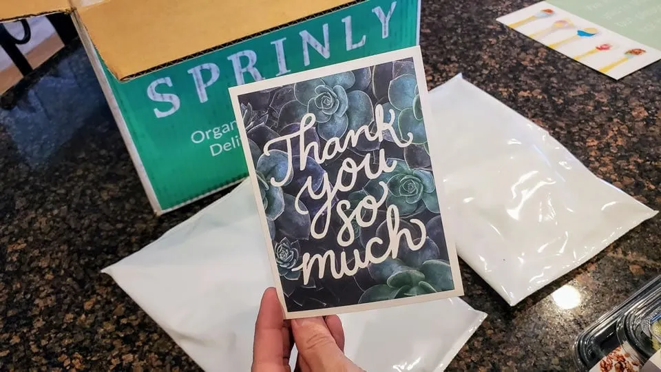Sprinly thank you card