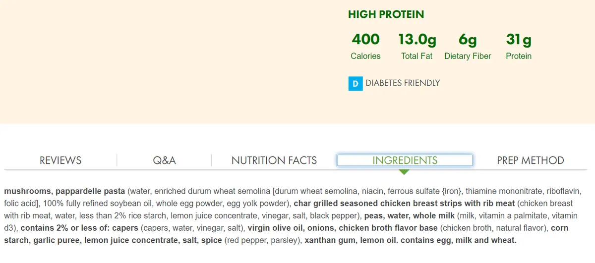 Ingredients in Nutrisystem for men
