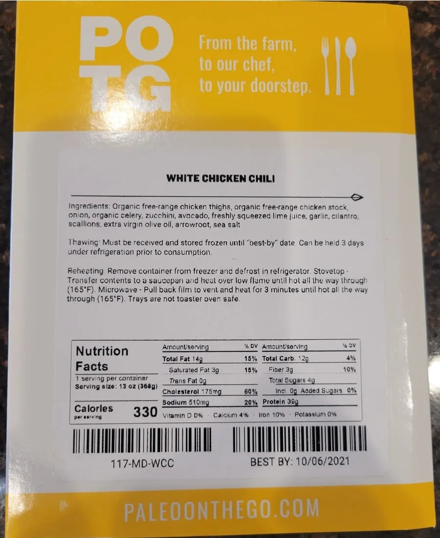 Paleo on the Go Label ingredients