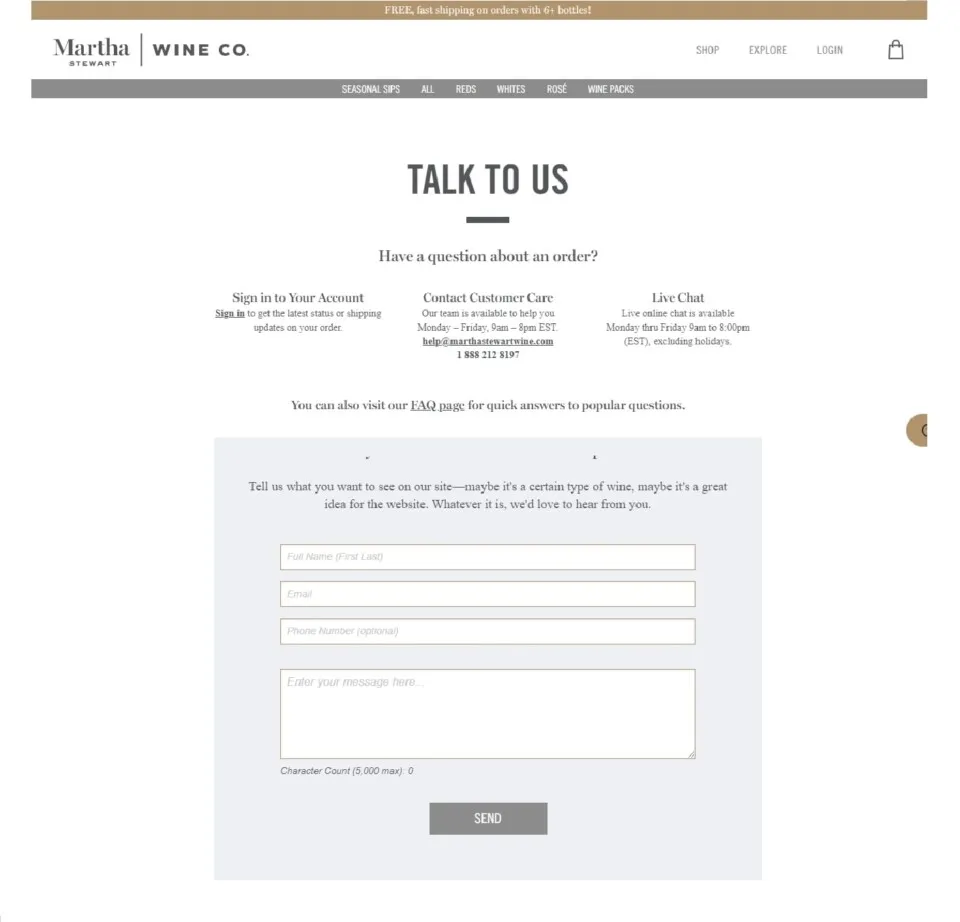 Martha Stewart Wine Customer Service