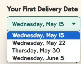Mosaic Foods delivery date choices