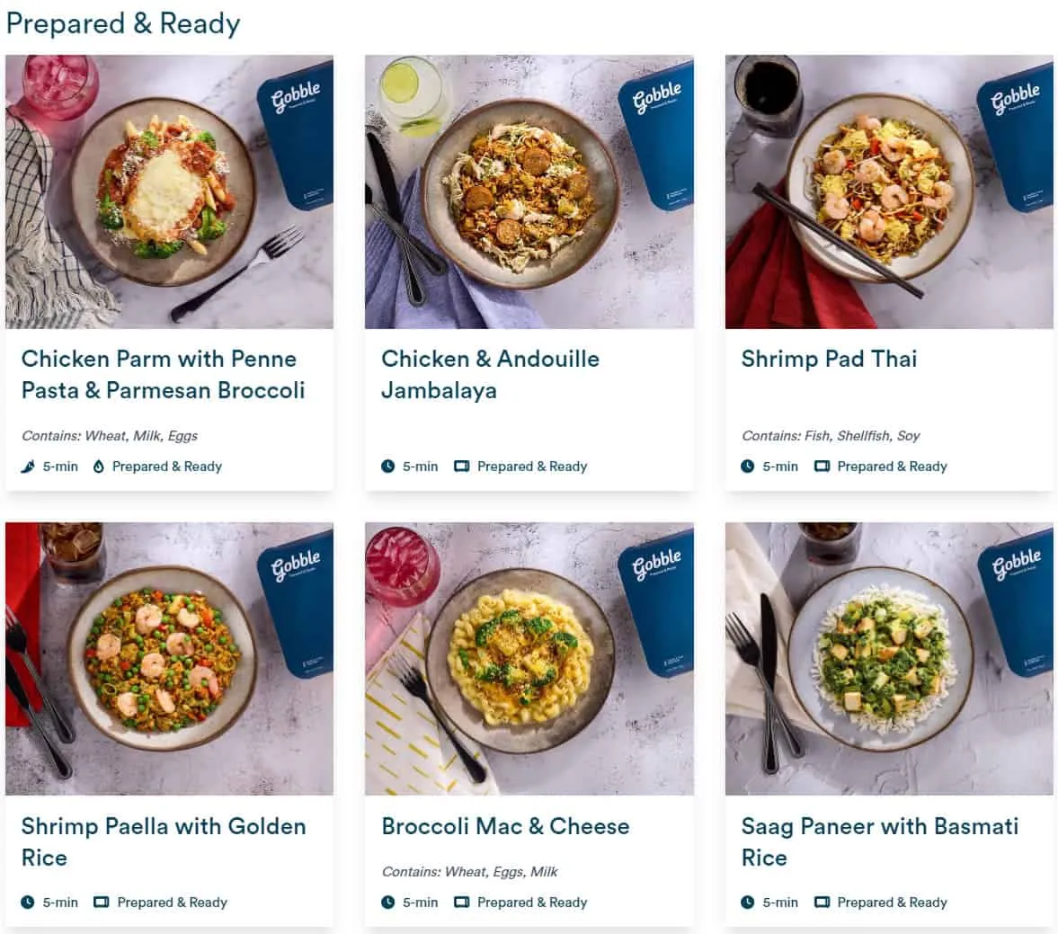 Gobble Prepared Meals Menu